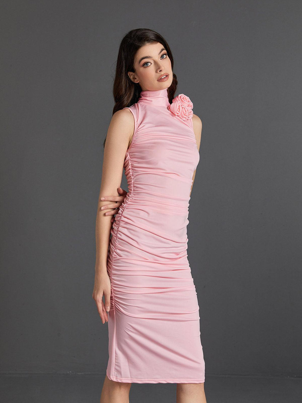 Fionnuala Flower Ruched Midi Dress