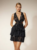 Flower Rhinestone Cutout Mini Dress