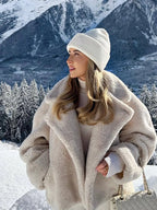 Flannel Winter New Loose Long Thick Warm Plush Elegant Allmatch Coat