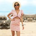 Floral Beach V neck Short sleeved Hip Dress