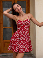 Floral Print Backless Flared Hem Cami Dress