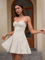 Floral Print Backless Flared Hem Cami Dress