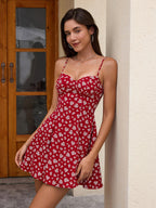 Floral Print Backless Flared Hem Cami Dress