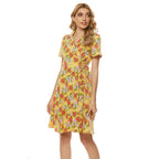 Floral Print Notched Lapel Self Tie Wrap Dress