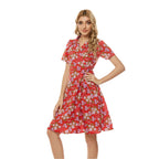 Floral Print Notched Lapel Self Tie Wrap Dress