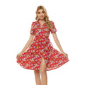 Floral Print Notched Lapel Self Tie Wrap Dress