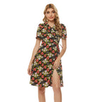 Floral Print Notched Lapel Self Tie Wrap Dress