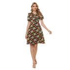 Floral Print Notched Lapel Self Tie Wrap Dress