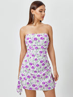 Floral Print Ruched Side Tube Dress