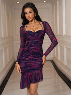 Floral Print Ruched Tie Back Bodycon Dress