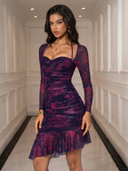 Floral Print Ruched Tie Back Bodycon Dress