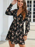 Floral Print Surplice Neck Mini Dress