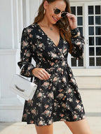 Floral Print Surplice Neck Mini Dress