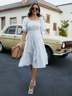 Floral Puff Sleeve Flare Hem Dress