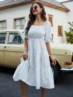 Floral Puff Sleeve Flare Hem Dress