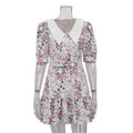 Floral Dress High Grade French Short Sleeve Collared Waist Tight Slimming Tea Break A line Dress