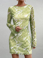 Flounce Sleeve Floral Print Mesh Mini Dress