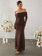 Flounce Sleeve Off Shoulder Mesh Bodycon Dress