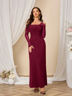Flounce Sleeve Off Shoulder Mesh Bodycon Dress