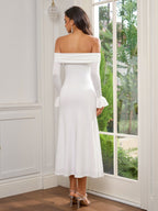 Flounce Sleeve Off Shoulder Ruched Bodycon Dress