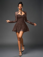 Flounce Sleeve Tie Front Glitter Mesh Flared Dress