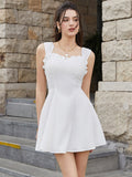 Flounce Trim Ruched Backless Solid Mini Dress