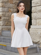 Flounce Trim Ruched Backless Solid Mini Dress