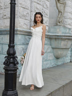 Flounce Trim Tie Front Solid Cami Long Dress