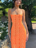 Flower Slip Sleeveless Backless Slim Spring Streetwear Party Concise Midi Dresses