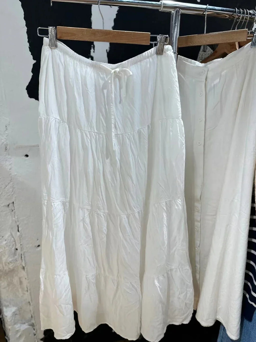 Folds Laceup White Maxi Skirts Woman Summer High Waist Aline Loose Faldas Casual Sweet Simple Preppy Style Cute Long Skirt