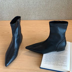 Elastic Flat Pointed Toe Modern Zippered Stretch Ankle Boot