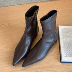 Elastic Flat Pointed Toe Modern Zippered Stretch Ankle Boot