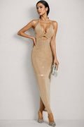 Violeta Beige Cut Out Halter Maxi Dress