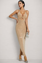 Violeta Beige Cut Out Halter Maxi Dress