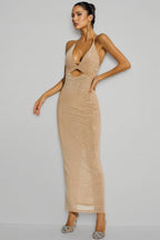 Violeta Beige Cut Out Halter Maxi Dress