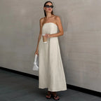 Habiba Khaki Linen A-line Dress with Pockets for Women Easy Wear Style