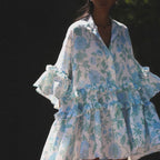 French Dress Small Collared Ruffled Printed Pettidress