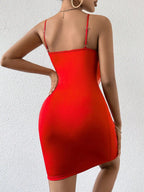 Sexy Floral Cami Braces Backless Red Party Dress