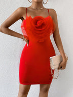Sexy Floral Cami Braces Backless Red Party Dress