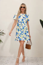 Floral Print Round Neck Slim Midi Dress