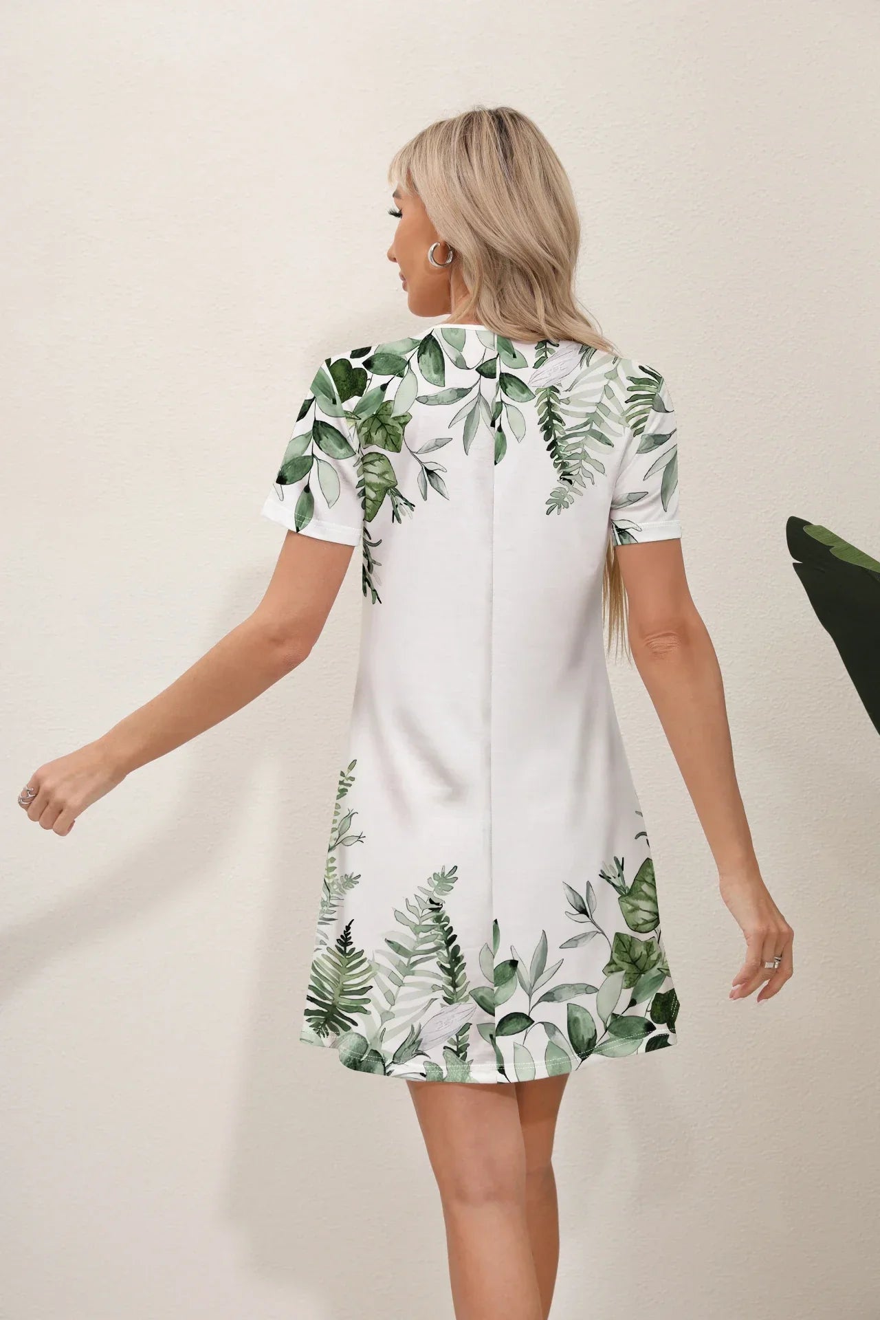 Floral Print Round Neck Slim Midi Dress