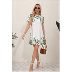Floral Print Round Neck Slim Midi Dress