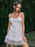 Frill Trim Embroidered lace Mesh Cami Dress