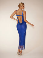 Backless Rhinestone Mesh Midi Dress
