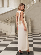 Backless Ruched Split Maxi Dress In White