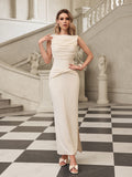 Backless Ruched Split Maxi Dress In White