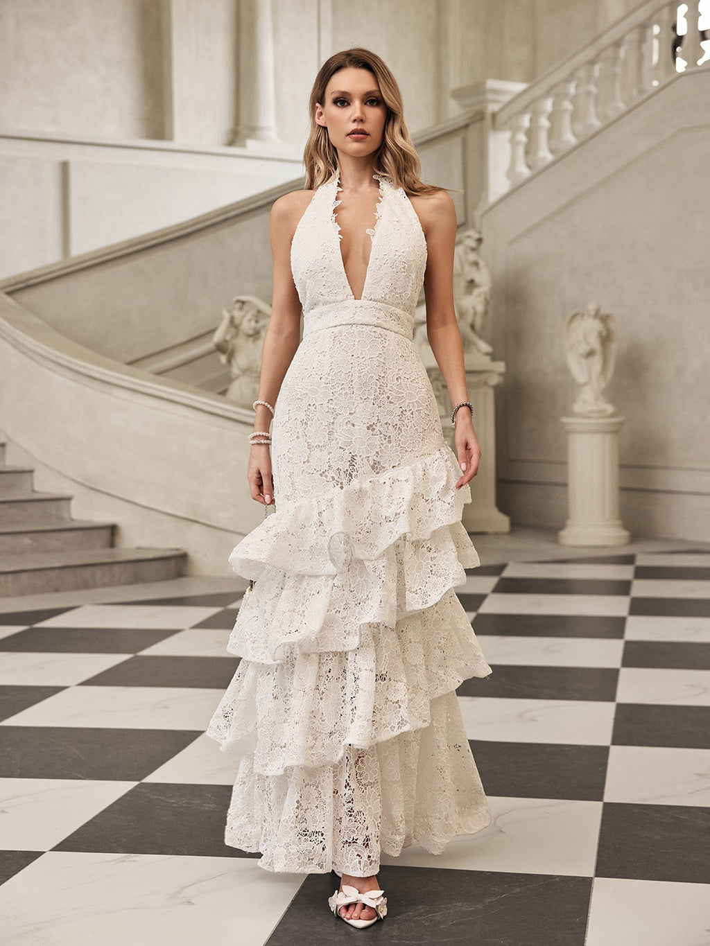 Halterneck Ruffle Tiered Maxi Dress