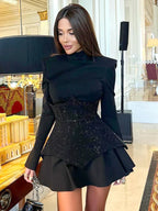 Fabiana Shiny Sequins Patchwork Mini Dress