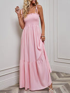 Belén Statement Pink Summer Maxi Dress with Spaghetti Straps Boutique Collection