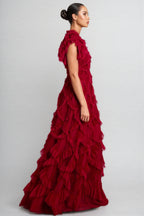 Luni Red Ruffle Lace Maxi Dress